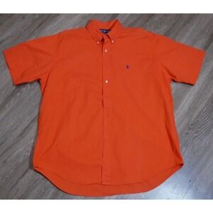 Ralph Lauren Shirt Mens Large Plaid Polo Short Sleeve Button Down Vintage Orange